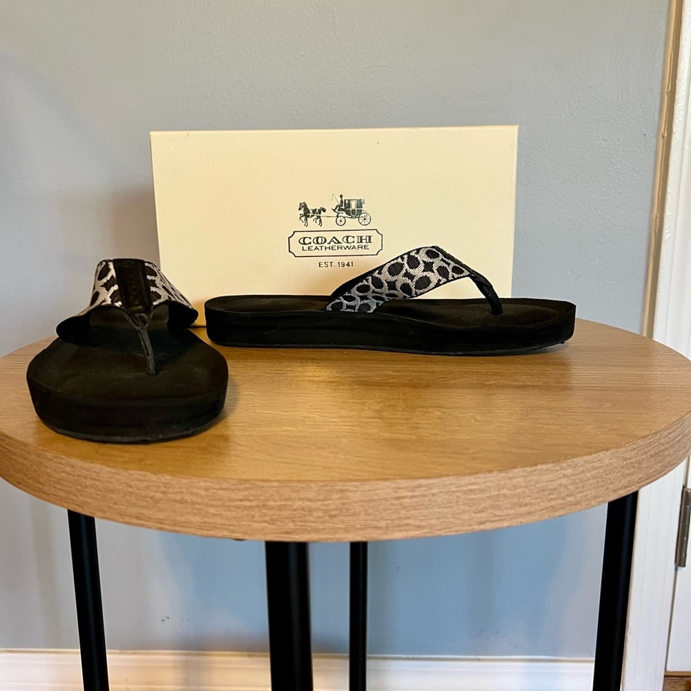 Coach Black and White Signature C Flip Flops
